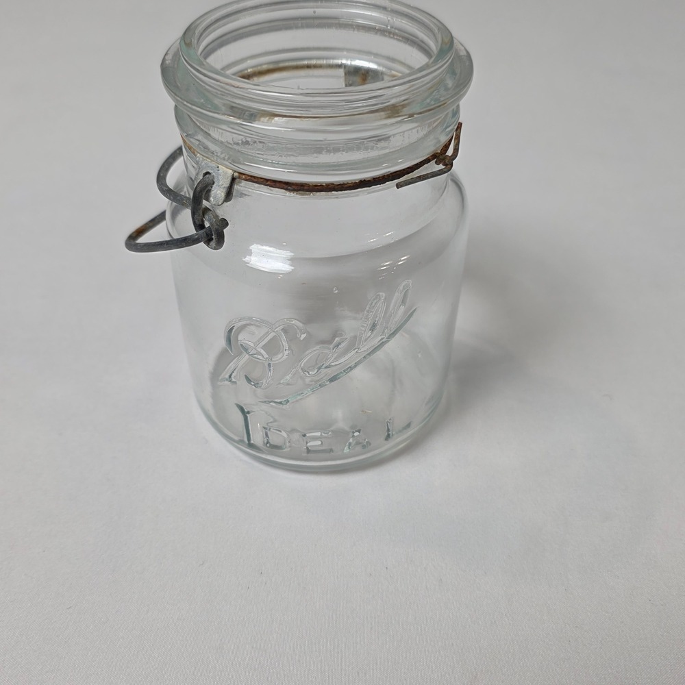Ball Ideal Canning Jar Small Clear Vintage Wire Bail Glass Embossed Logo